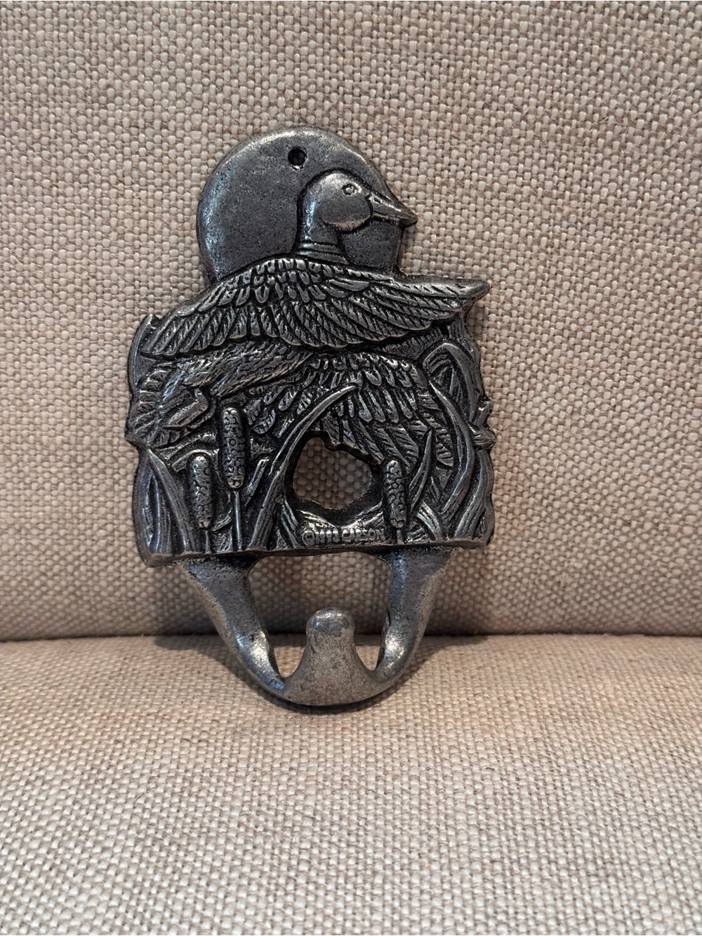 Carson Vintage 1993 Decorative Duck Wall Hook - Pewter Metal Black Finish
